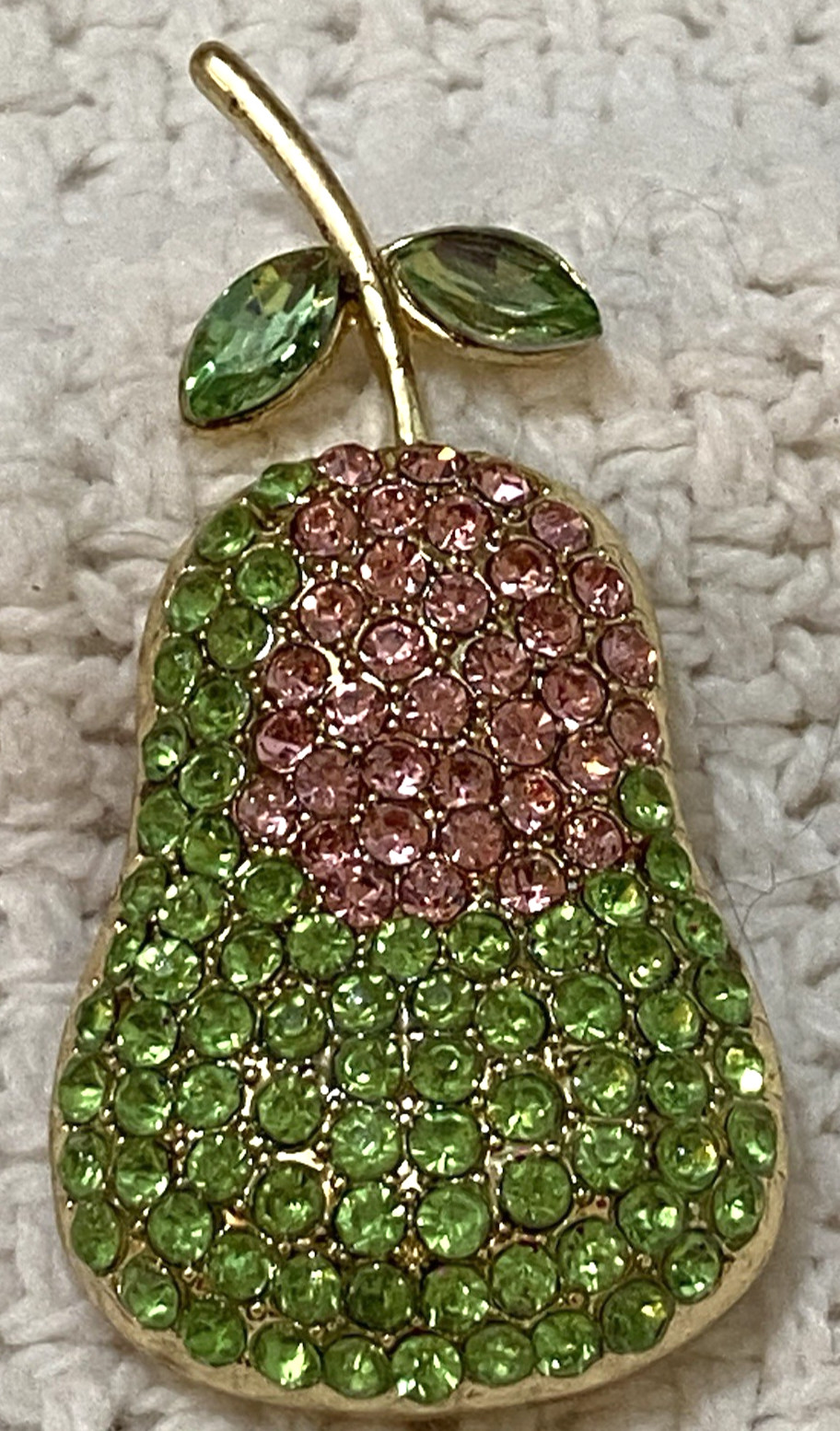 Vintage Pear Shape Pink And Green Rhinestone Gold Tone Brooch