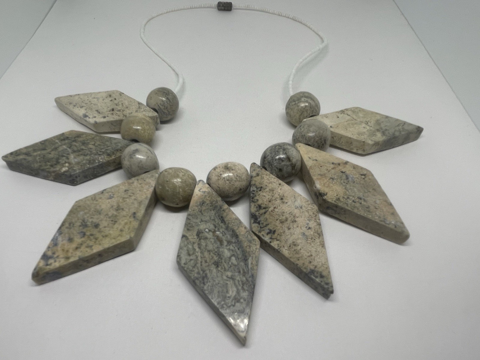 Dendritic Jasper Natural Stone Vintage Bib Festoon Statement Necklace Geometric