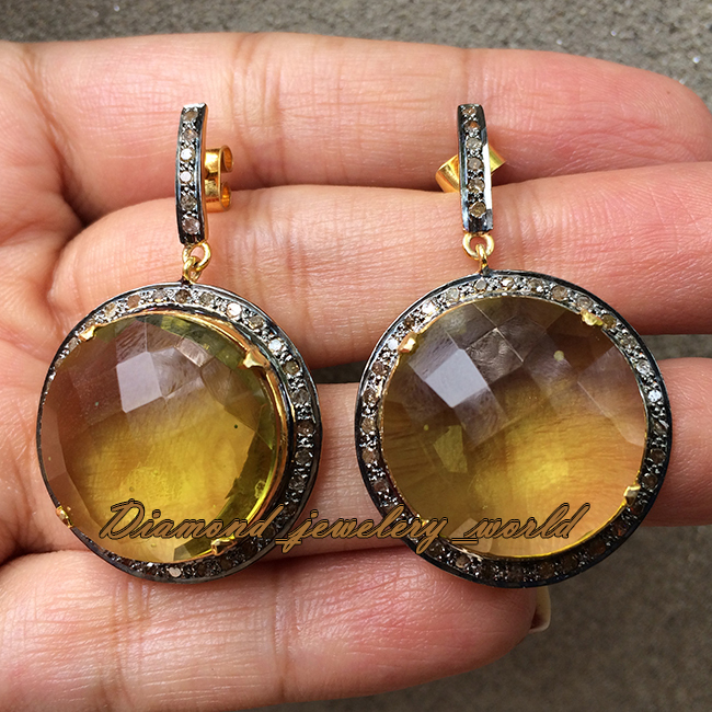 1.96ctw Rose Cut Diamond Lemon Topaz Silver Victorian Stunning Earring Jewelry