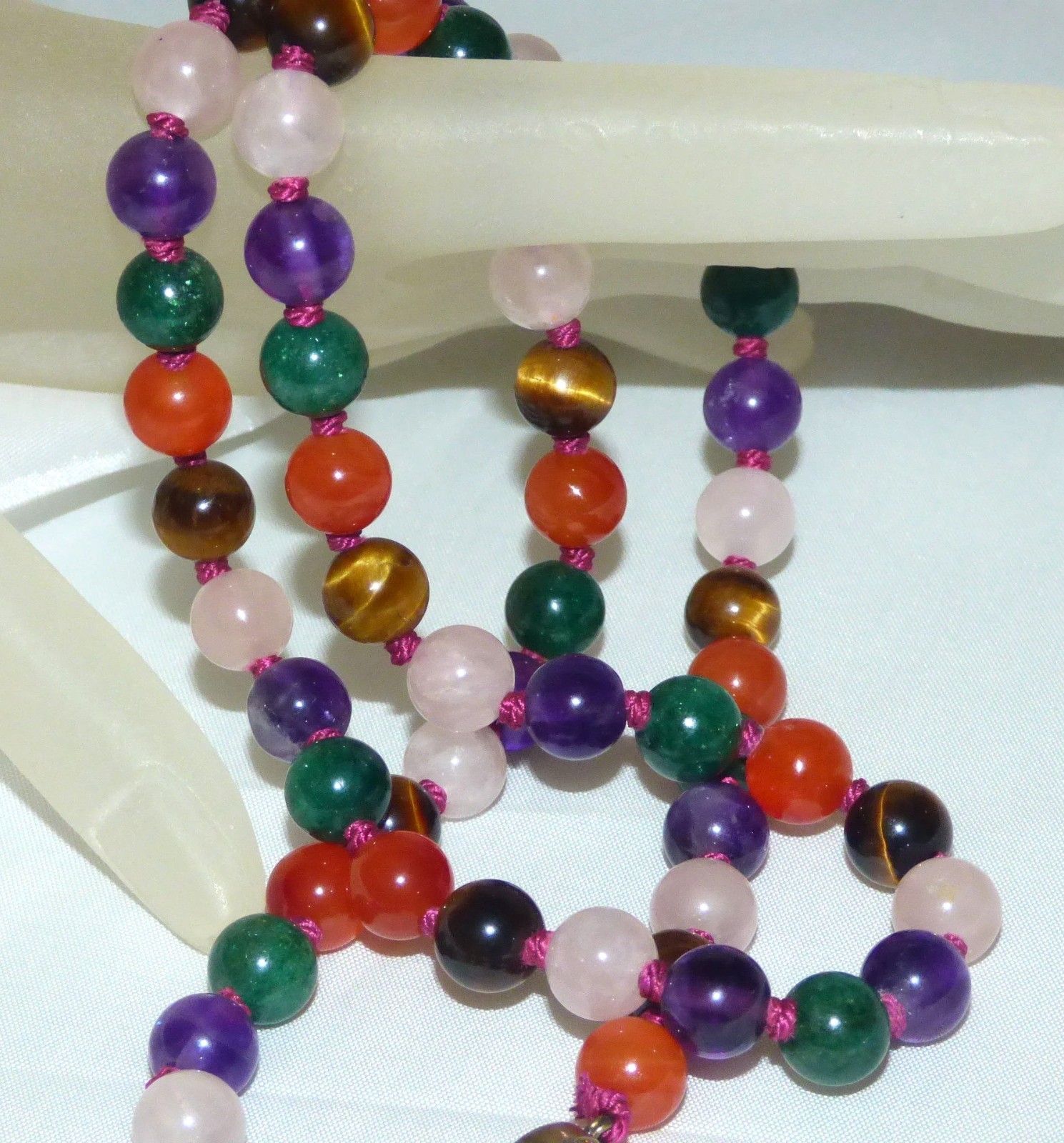 1960s Multi Colour Gemstone Hand knotted Gold Vermeil Silver Clasp Necklace