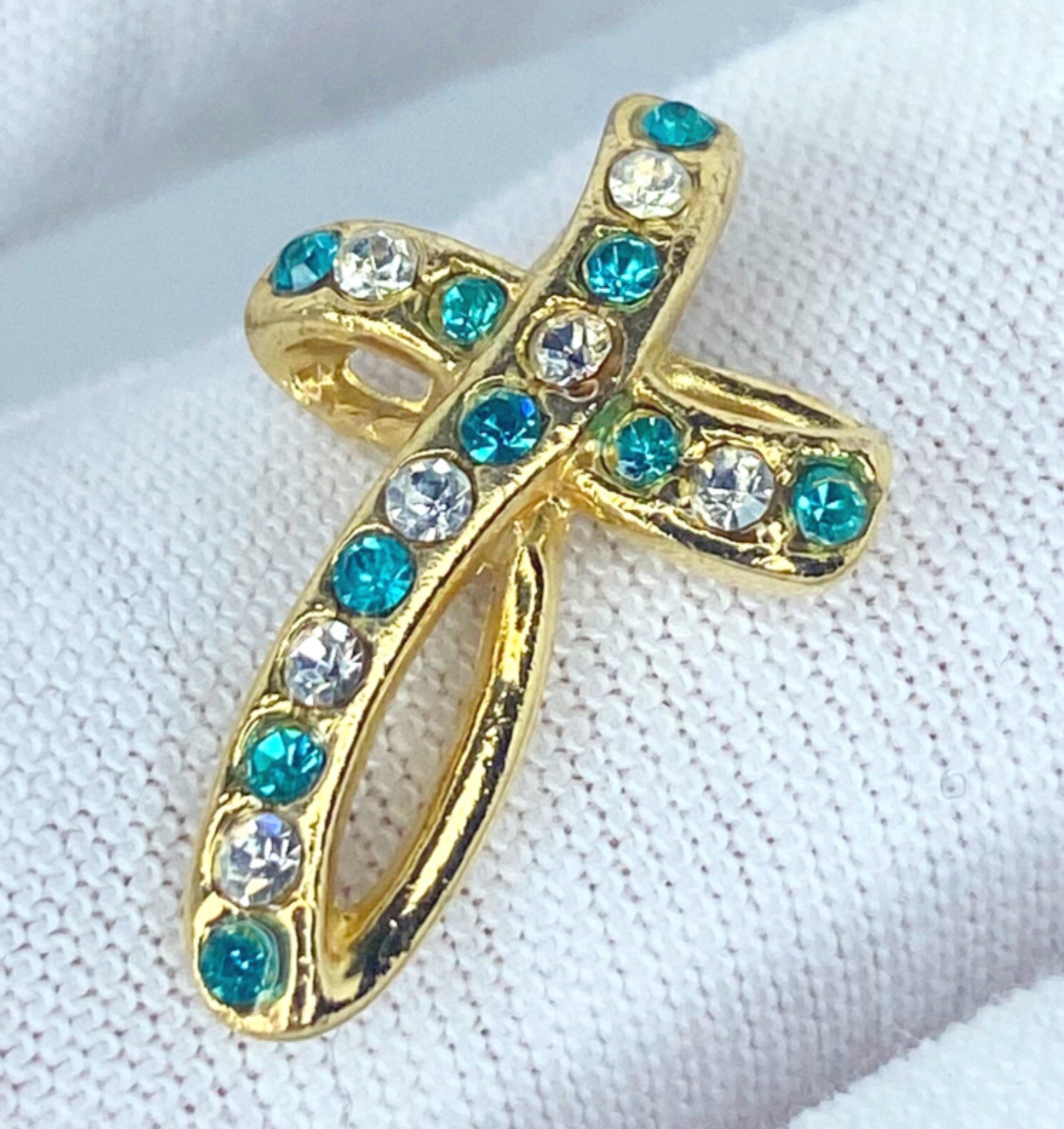Vintage Cross Pendant May Emerald Layered 18kt Layered Gold Austrian Crystal