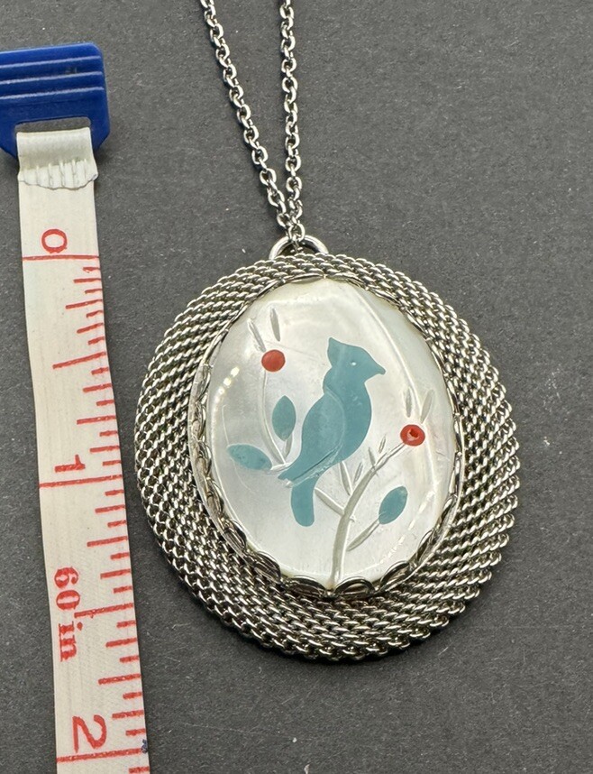 Adorable Southwestern Native American Style 17” Necklace Silver Tone Blue Bird