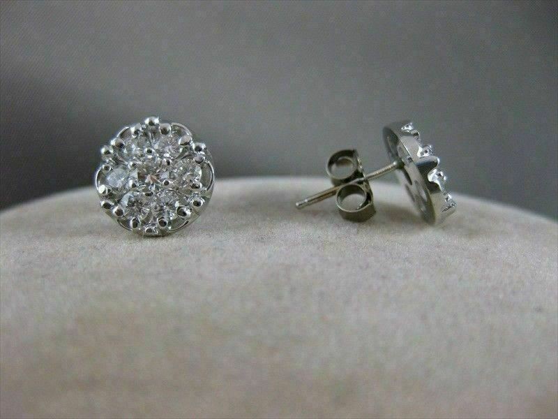 ESTATE .93CTW DIAMOND FLOWER CLUSTER 14K WHITE GOLD EARRINGS F/G VVS/VS #10320