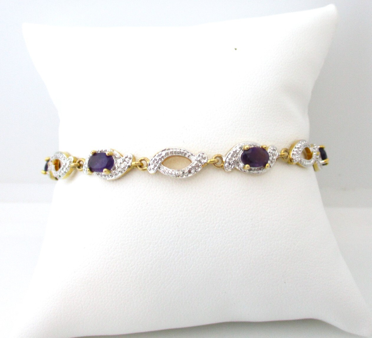 Vintage/Modern Silver & Gold Plated Bracelet Purple Gemstones 925 6211