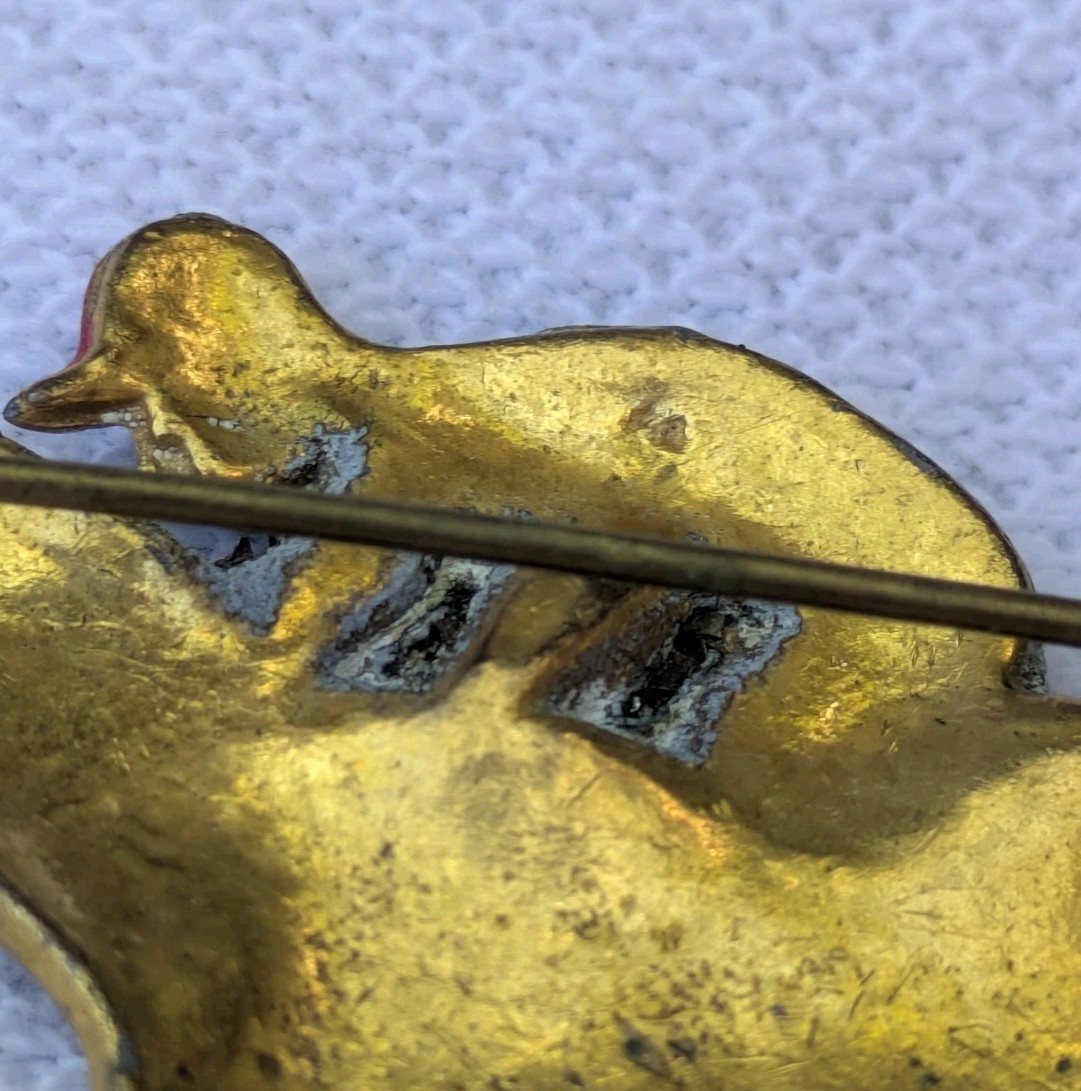 Antique Glass Glitter on Brass Race Horse & Jockey Brooch Pin C Clasp AS IS D92