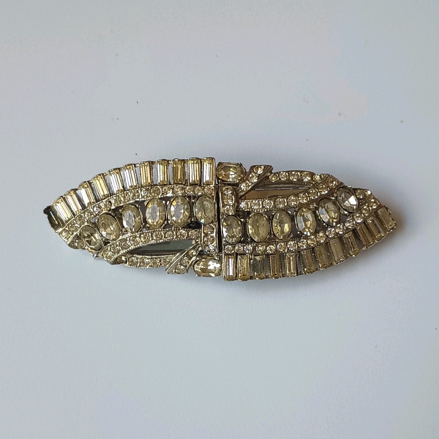 Gold Tone Clear Baguette Rhinestone Dress/Scarf Clip Set 2pc w/ Connector Bar