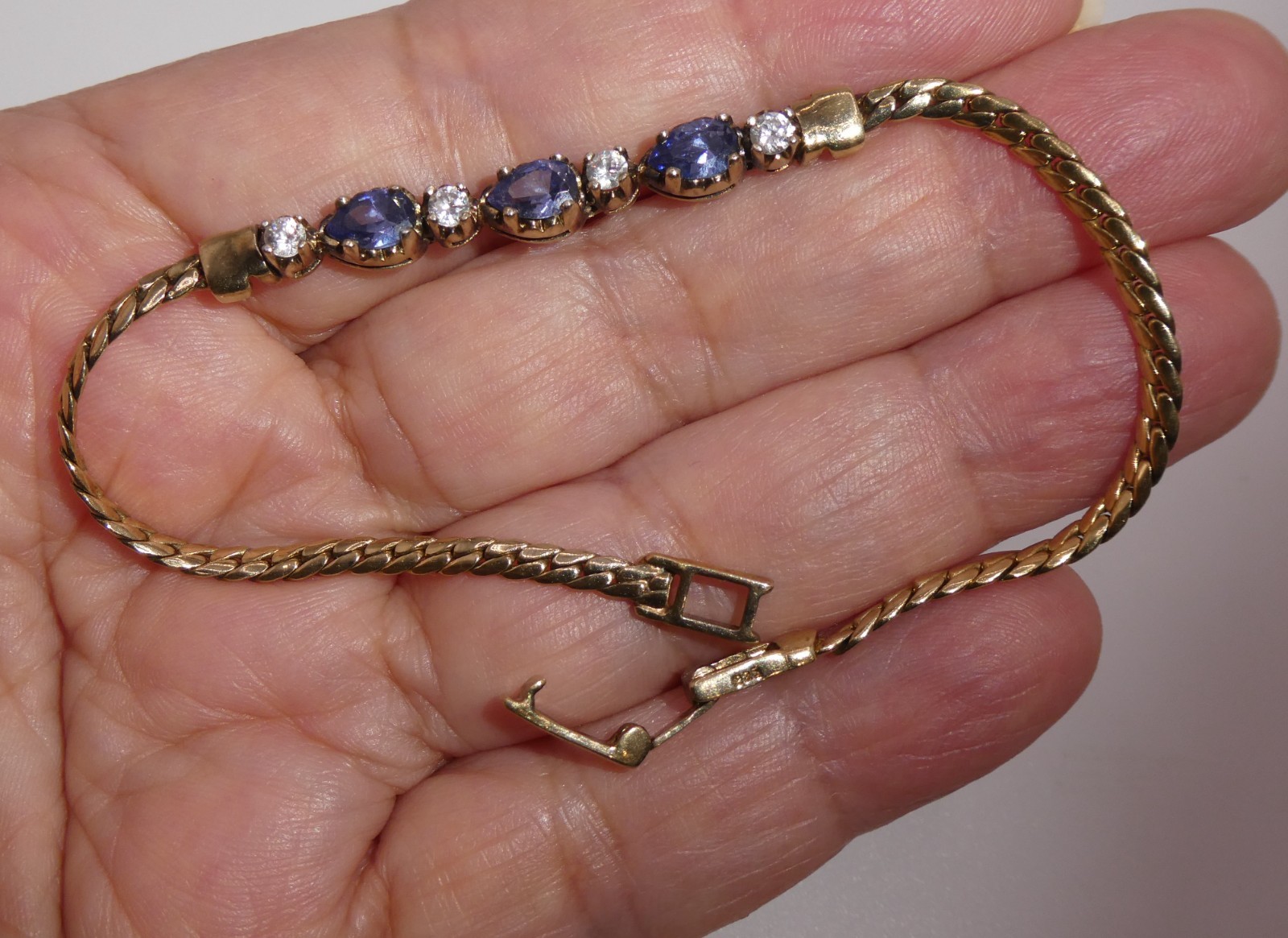 ADI 925 Sterling Silver Gold QVC Designer Iolite Gemstone Tennis Bracelet 7 1/4”