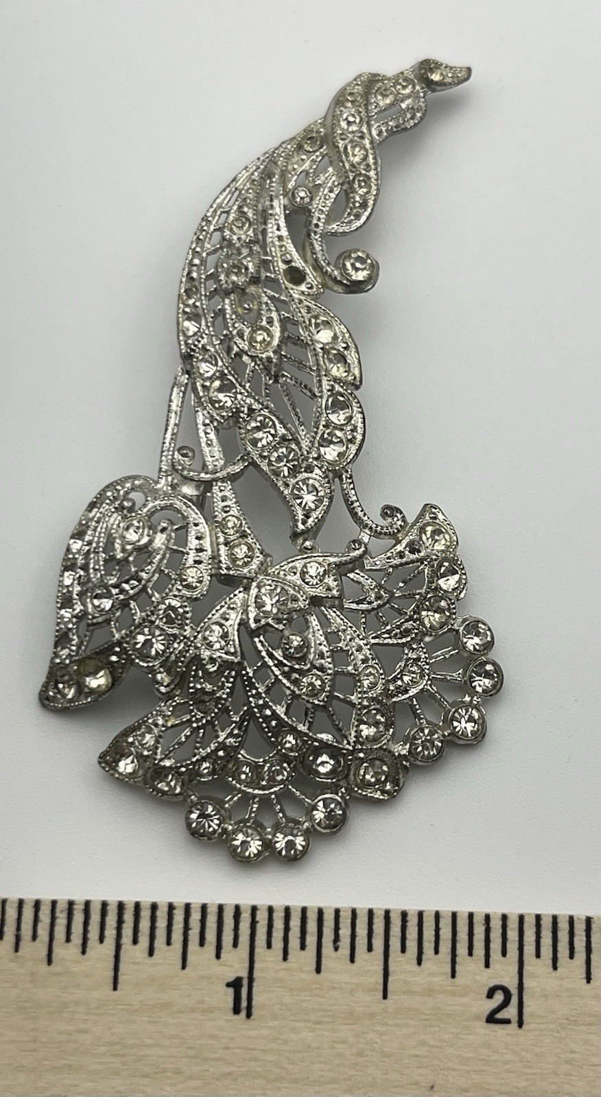 Vintage Signed New England Glass Works Silver Tone Brooch with Rhinestones