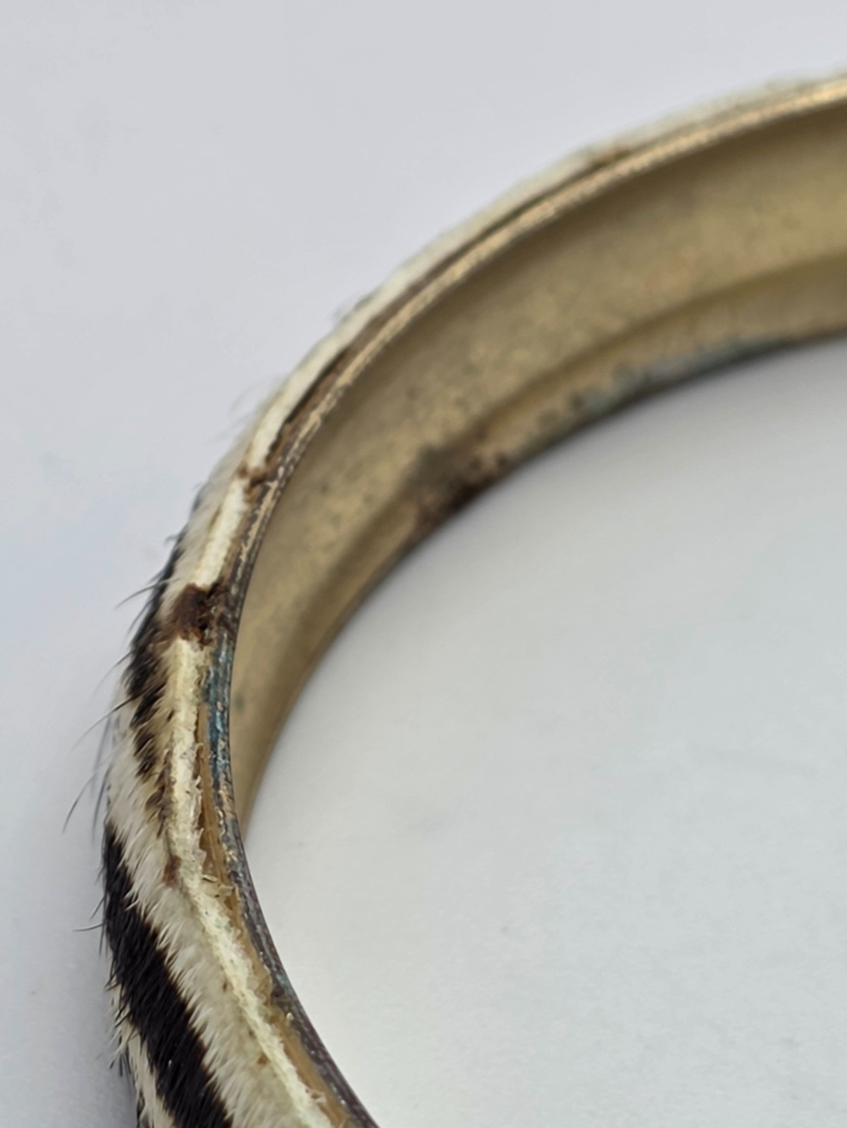 Vtg. Zebra Animal Print Furry Bangle Bracelet Gold Tone Faux Fur Statement 8.25″