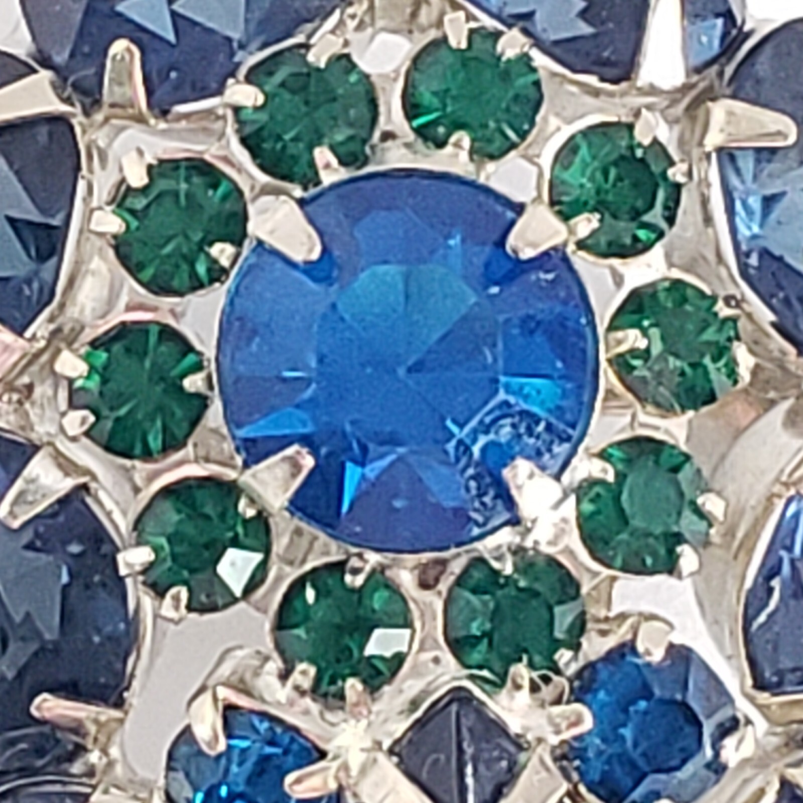 Womans Vintage Jewel Pin Brooch Blue Green Violet Rhinestone