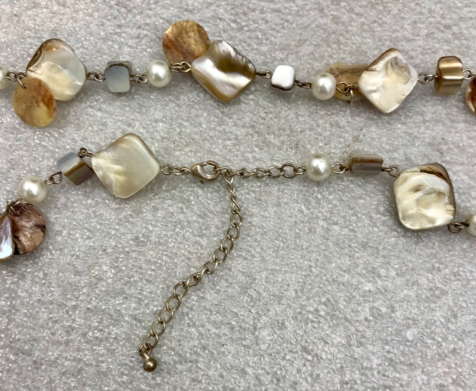 Vintage 48″ Mother of Pearl, Faux Pearl, Abalone Nugget Necklace JWL-907