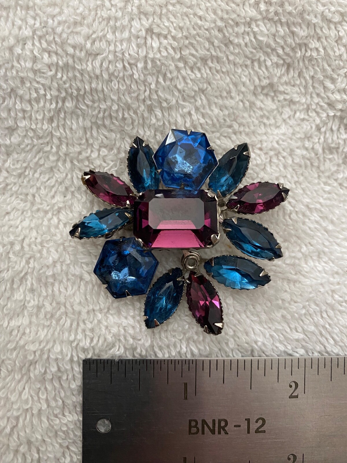 Vintage Coro Rhinestone PIn Purple and Blue