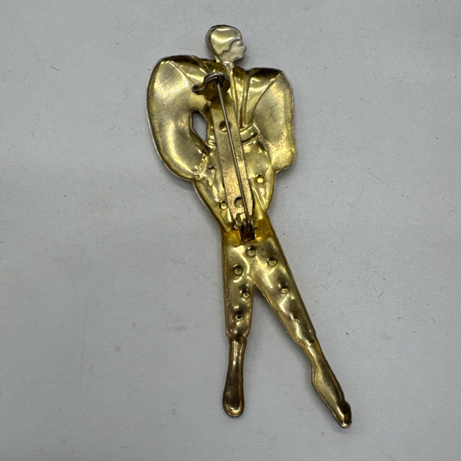 Gold-Tone Metal And Ivory Enamel Fashionista Woman Vintage Brooch 3 1/4” Long