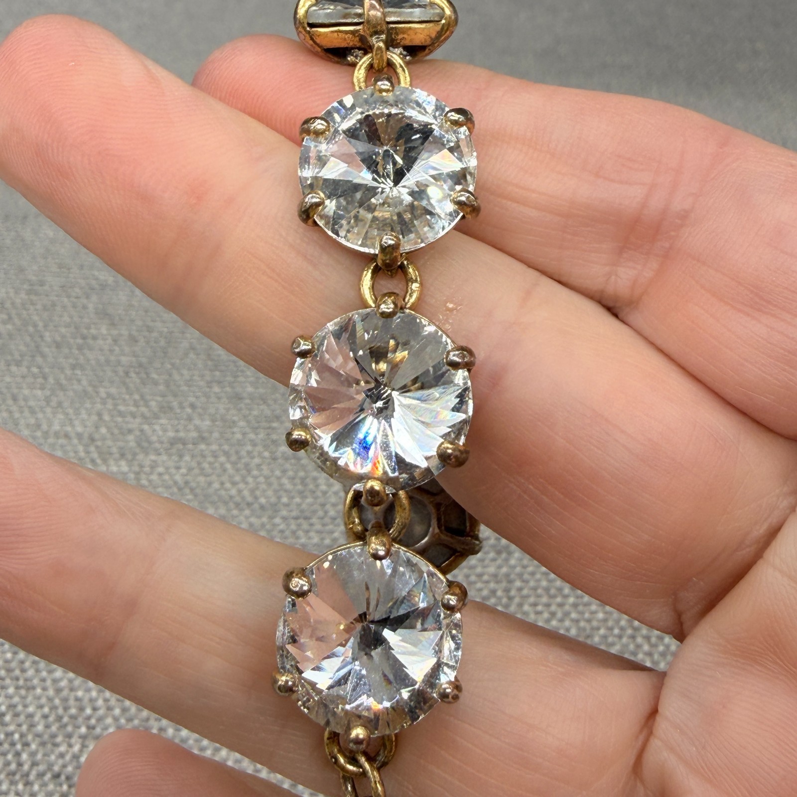 Vintage Stella Dot Amelie Bracelet Clear Rivoli Rhinestones Gold Tone Size 6.75