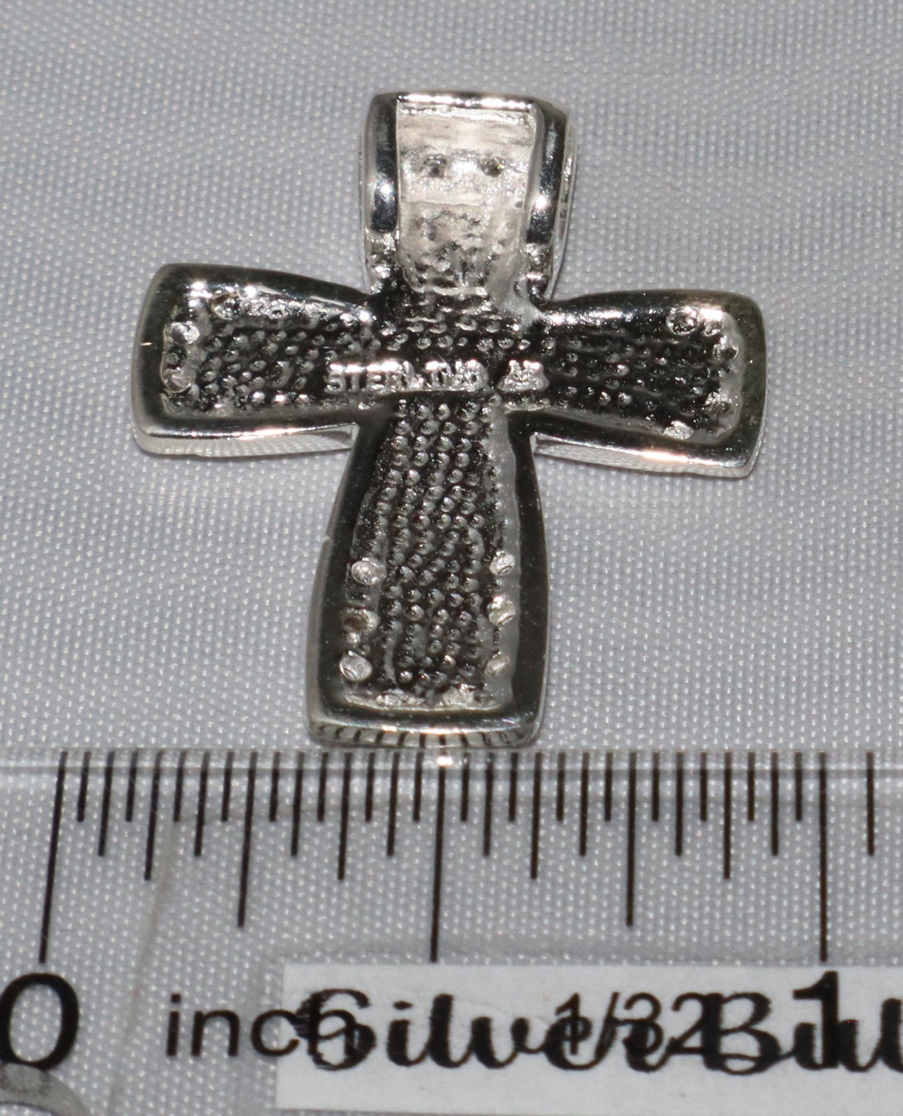 Vintage Sterling Silver Faux Opal Inlay Crystal Accent Cross Pendant Signed AK