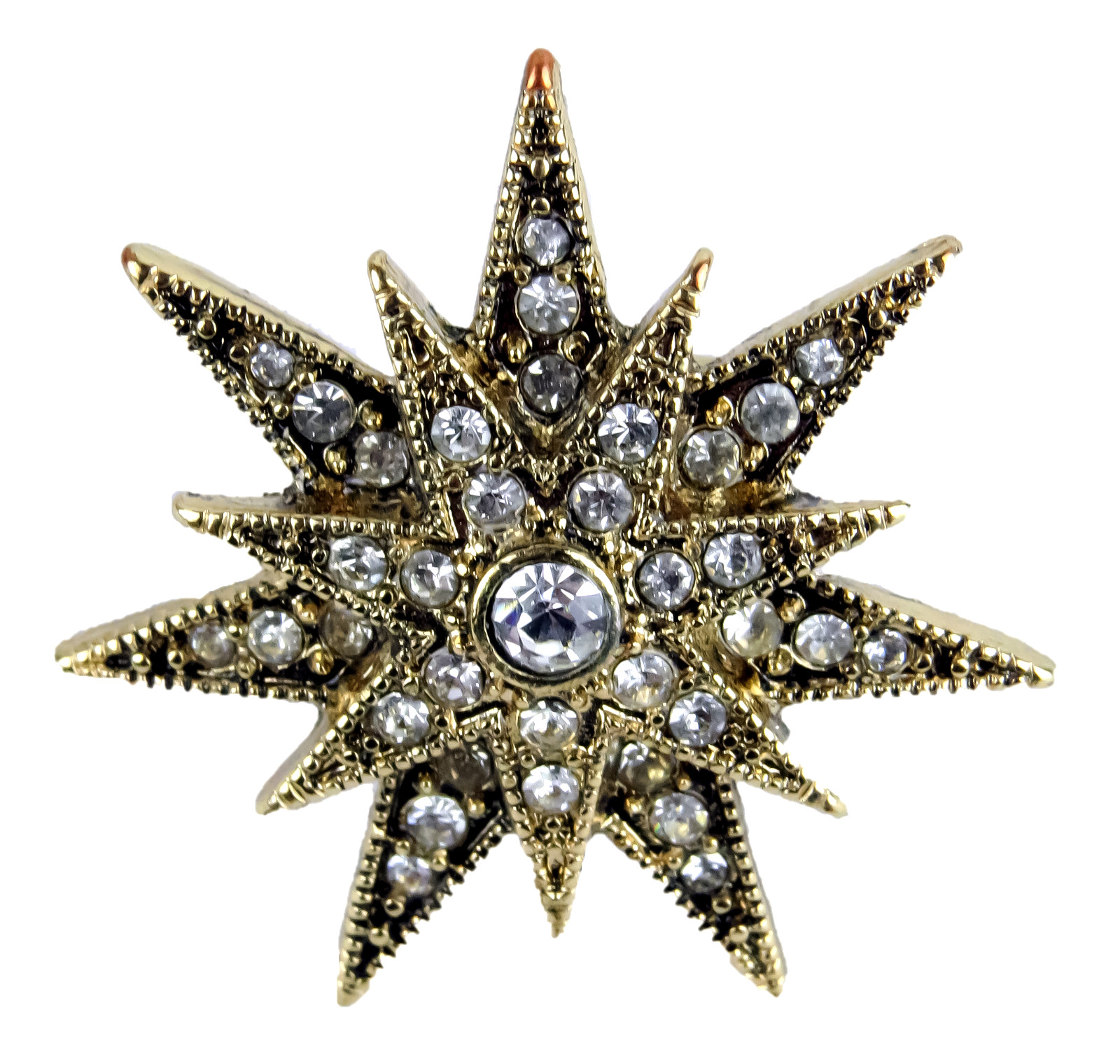 Vintage Star Rhinestone Ring Gold Colored Metal Size