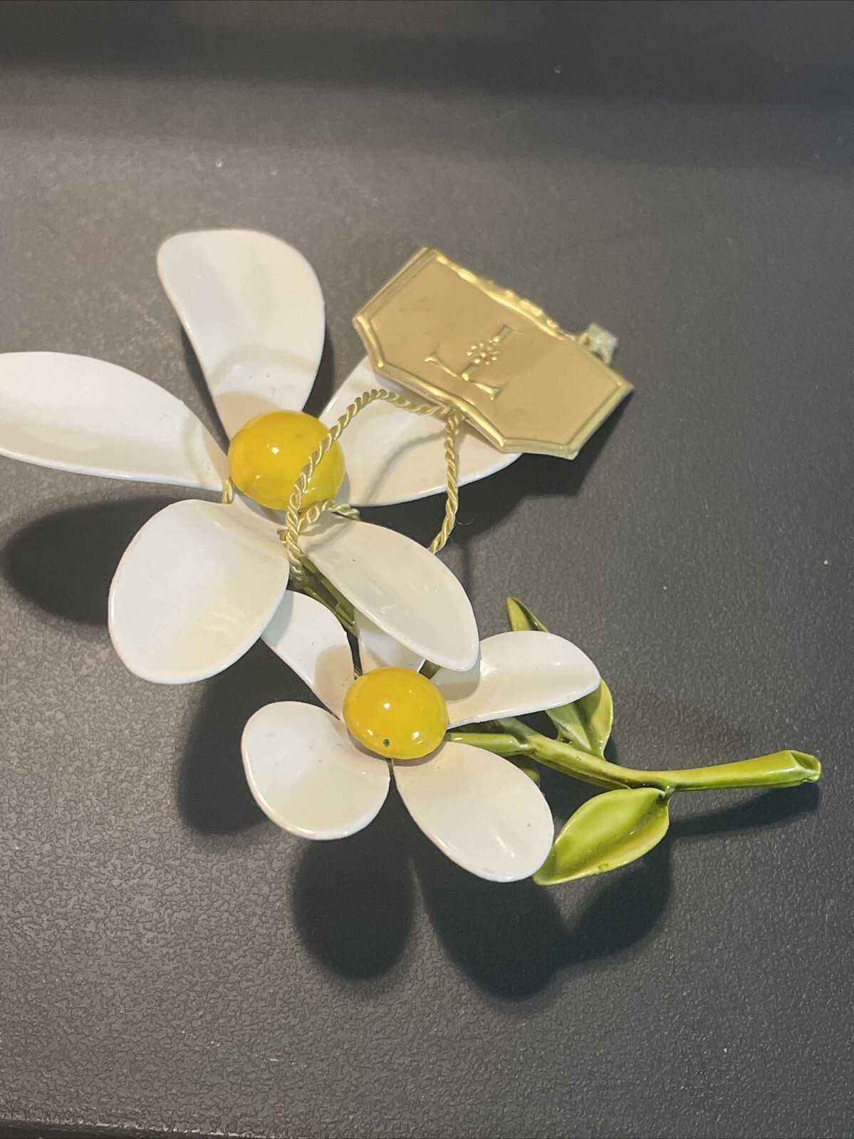 Vintage Tacoa Double Flower Enamel Painted With Original Tag Attached
