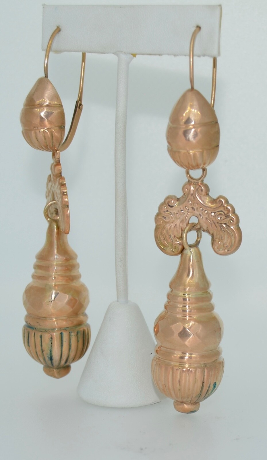 4.25 Inch Victorian 10k Rose Gold Day & Night Earrings