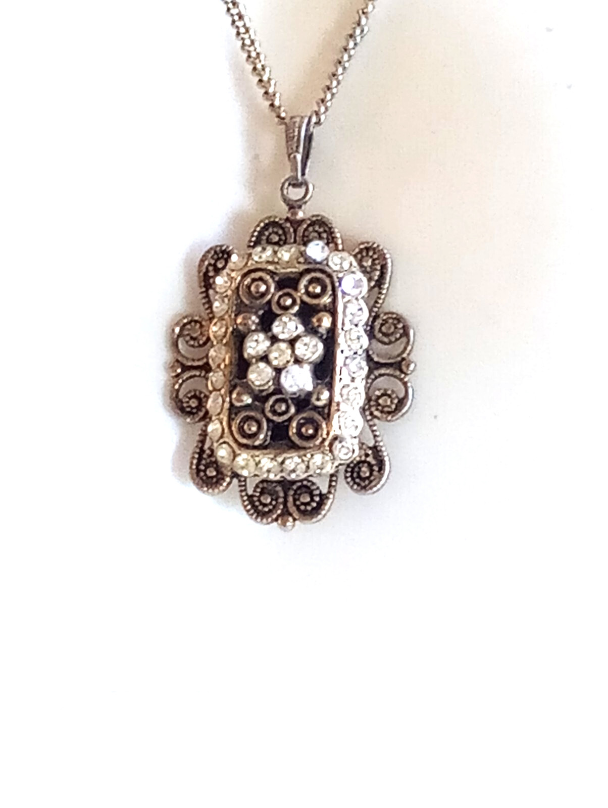 VINTAGE JEWELRY SET DECO FILIGREE CANNETILLE BRACELET PENDANT BRASS GOLD PLATED
