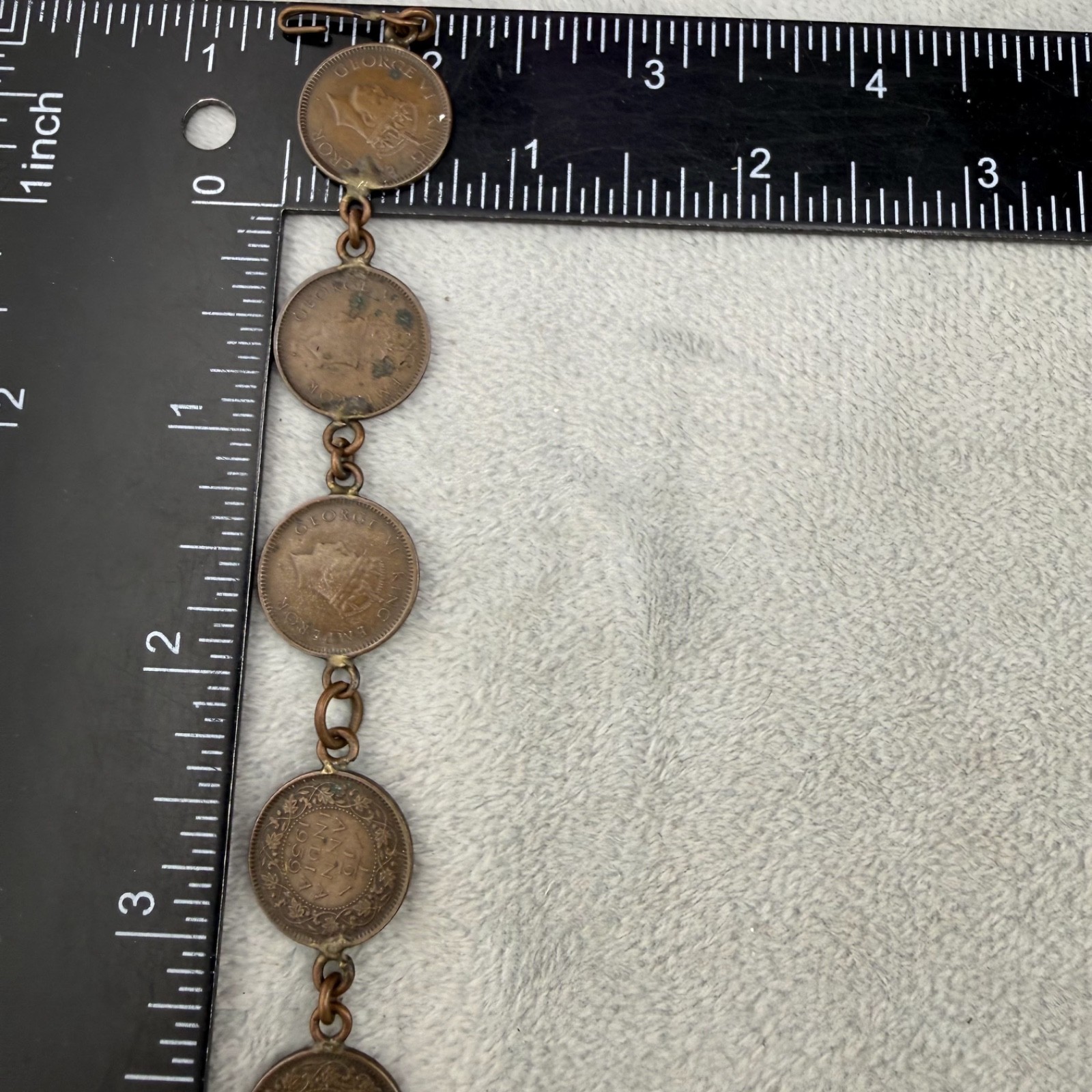 Vintage Coin Charm Bracelet Copper Tone 7”