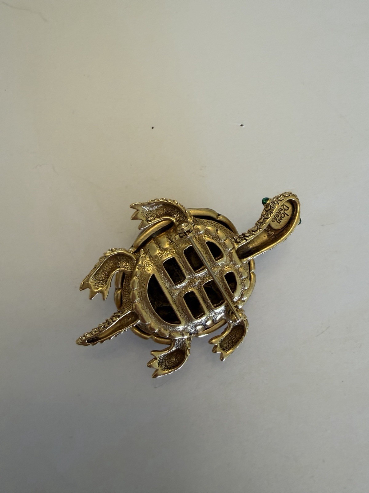 Vintage Joan Rivers Collection Topaz Crystal Enamel Turtle Brooch 3D NOS