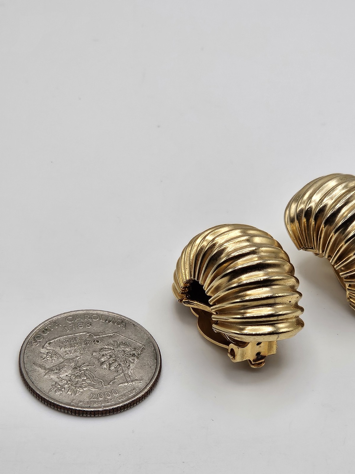 Vintage Gay Boyer Gold Tone Ribbed Dome Clip On Earrings Signed