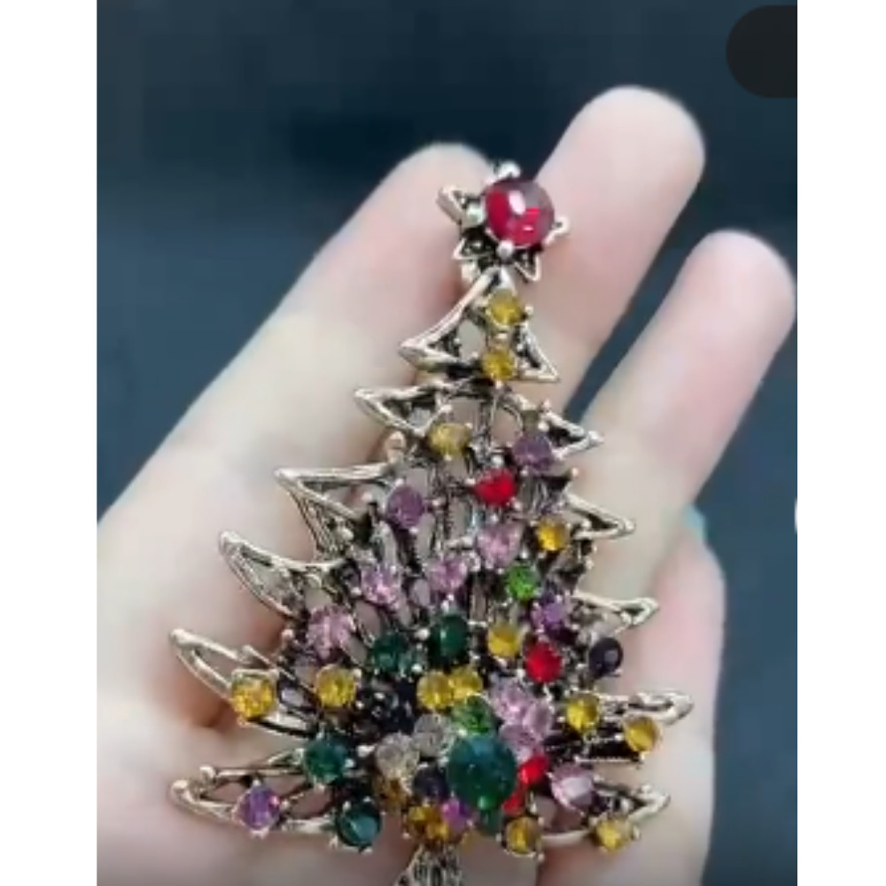 Vibrant Christmas Tree Enamel Brooch Alloy Rhinestone Mosaic Badge Pin Party New