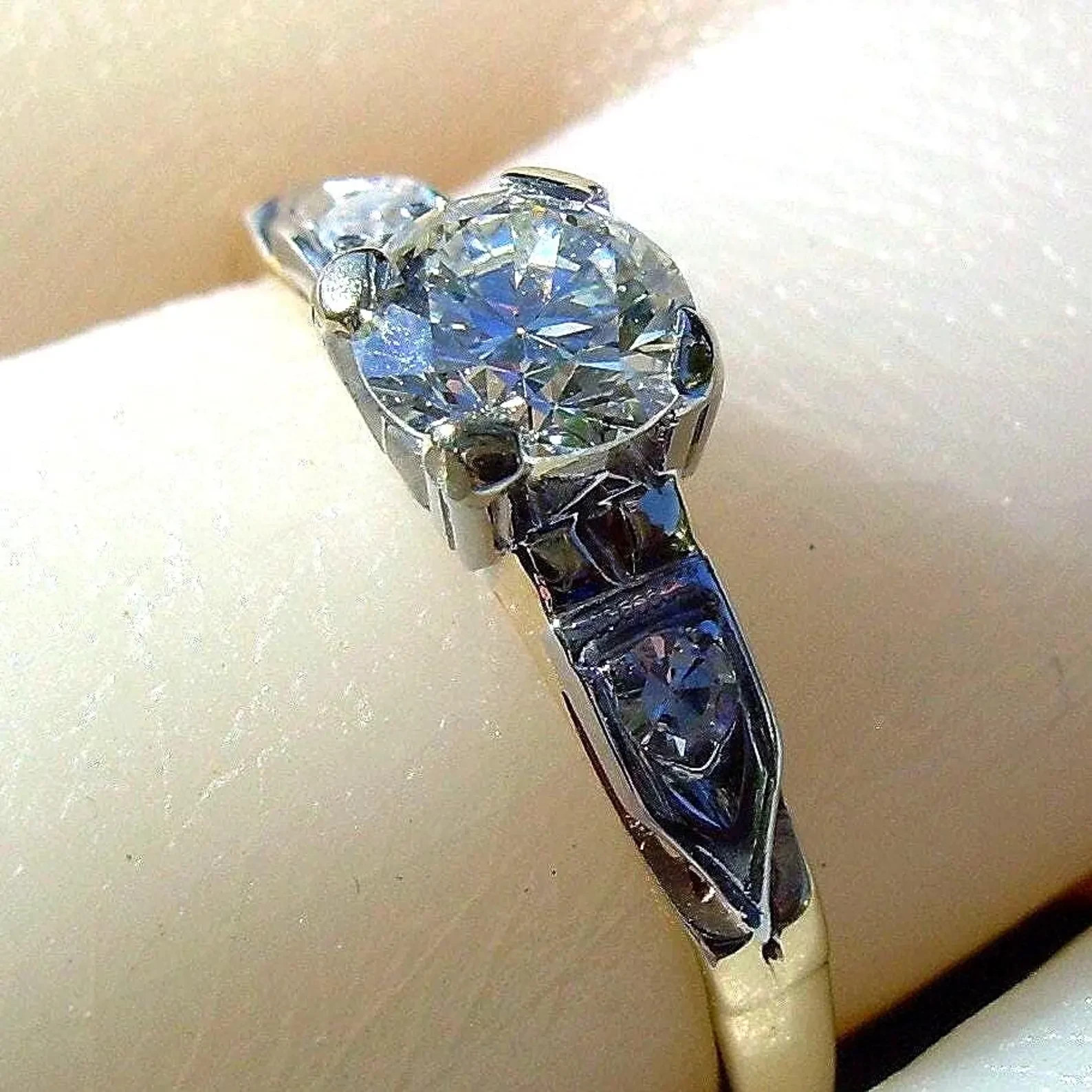 Original EARTH MINED DIAMOND Deco Engagement RING Vintage Solitaire 14K GOLD 6