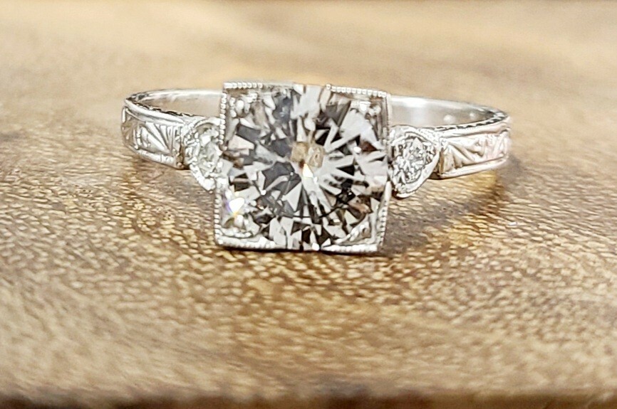 1.53ct.Platinum filigree Engagement Ring Round Natural Diamond circ 1930’s