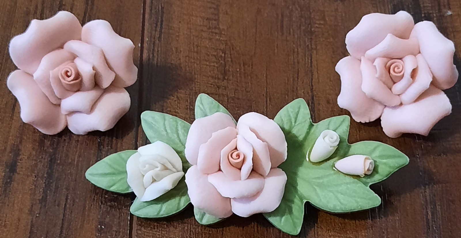 Vintage 1987 Avon Porcelain Pink Petals Pin & Earrings Set~Women’s Jewelry EUC