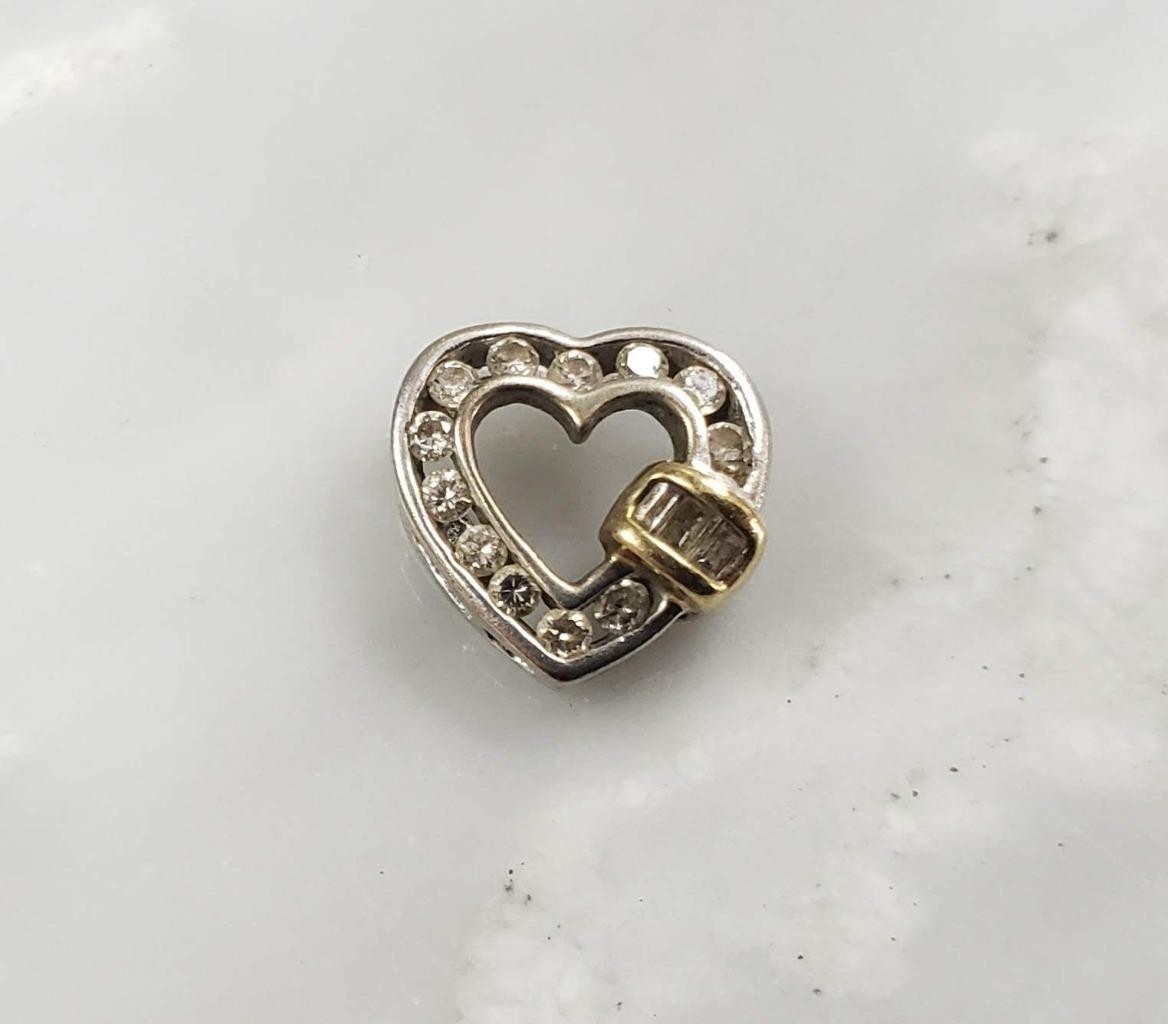 .35ctw Diamond 10K White & Yellow Gold Heart Pendant ~ 1.2grams ~ CS-5503