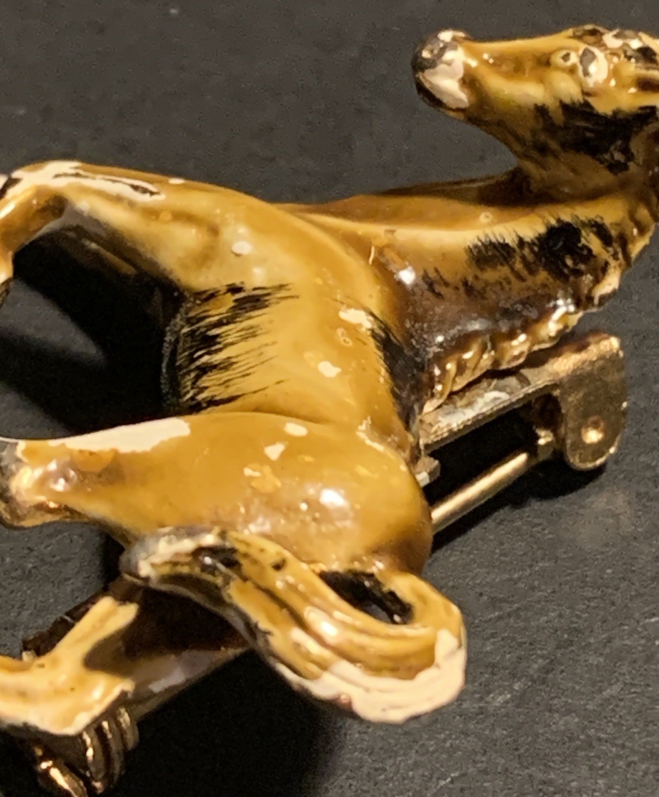 Gold Tone Enamel Paint Horse Equestrian Brooch Vintage