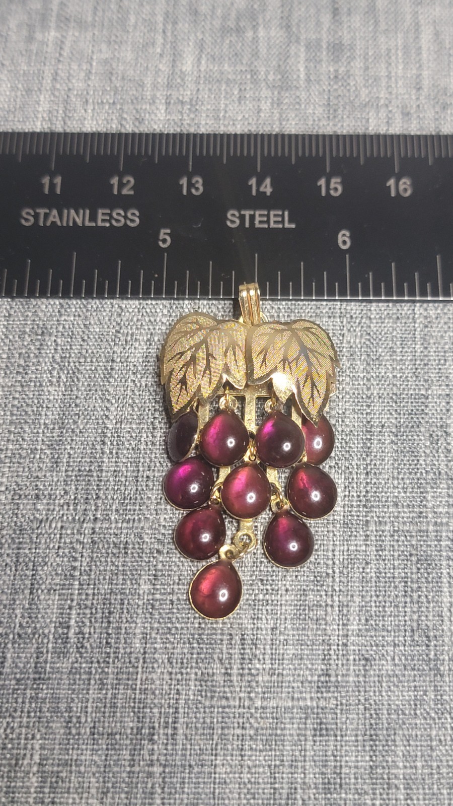 Dangling Purple Grape Cluster Gold Tone Wearable as a brooch or pendant