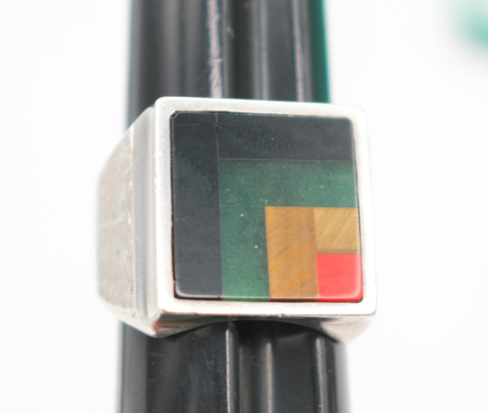Vintage Taxco Mexico Sterling Silver & Gemstone Stone Inlay Ring 19.63g Sz10
