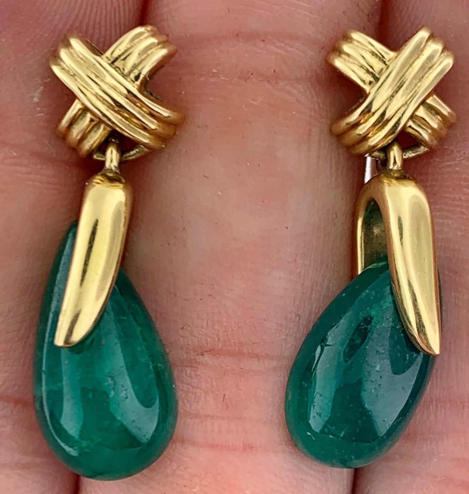 CERTIFIED NATURAL COLOMBIAN EMERALDS 17.5 CTS IN 18K GOLD FINE EARRINGS~$8,015.0