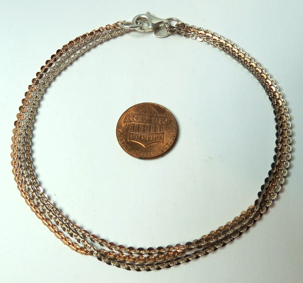 3 CHAIN & MULTICOLORS WOMEN MILOR 925 STERLING SILVER BRACELET 6.6 gr & 9″
