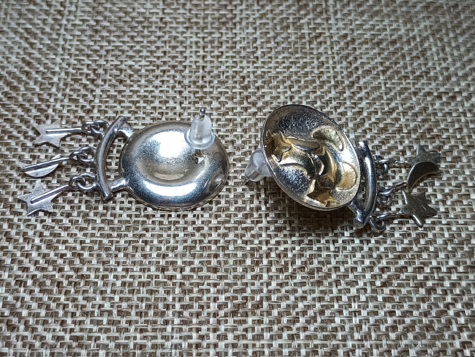 VTG Sterling Silver – Moon & Stars Dangle Drop Post Earrings – 7g