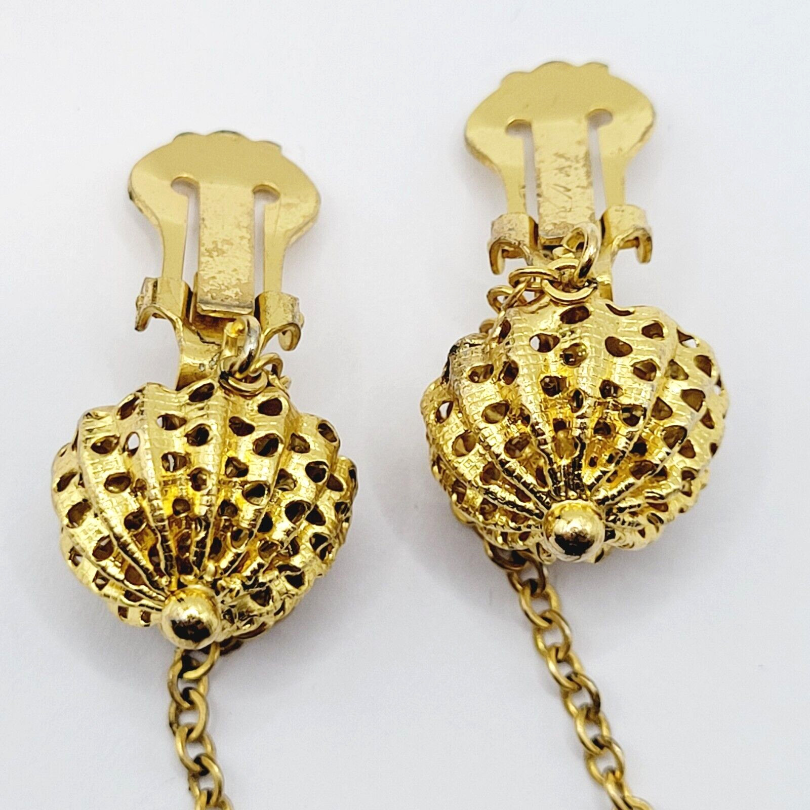 DeNicola Black Ball & Chain Long Drop Dangle Runway Gold Tone Clip On Earrings