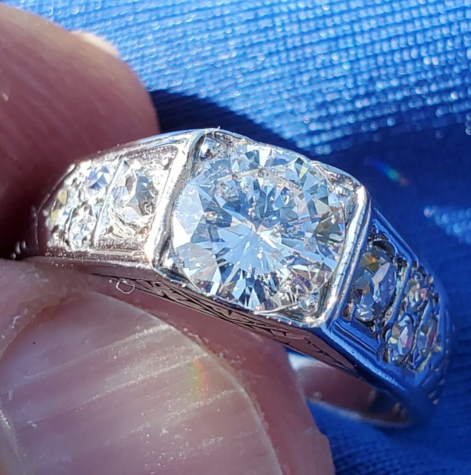 Original EARTH MINED DIAMOND Deco Engagement Ring Vintage SOLID 14K WHITE GOLD