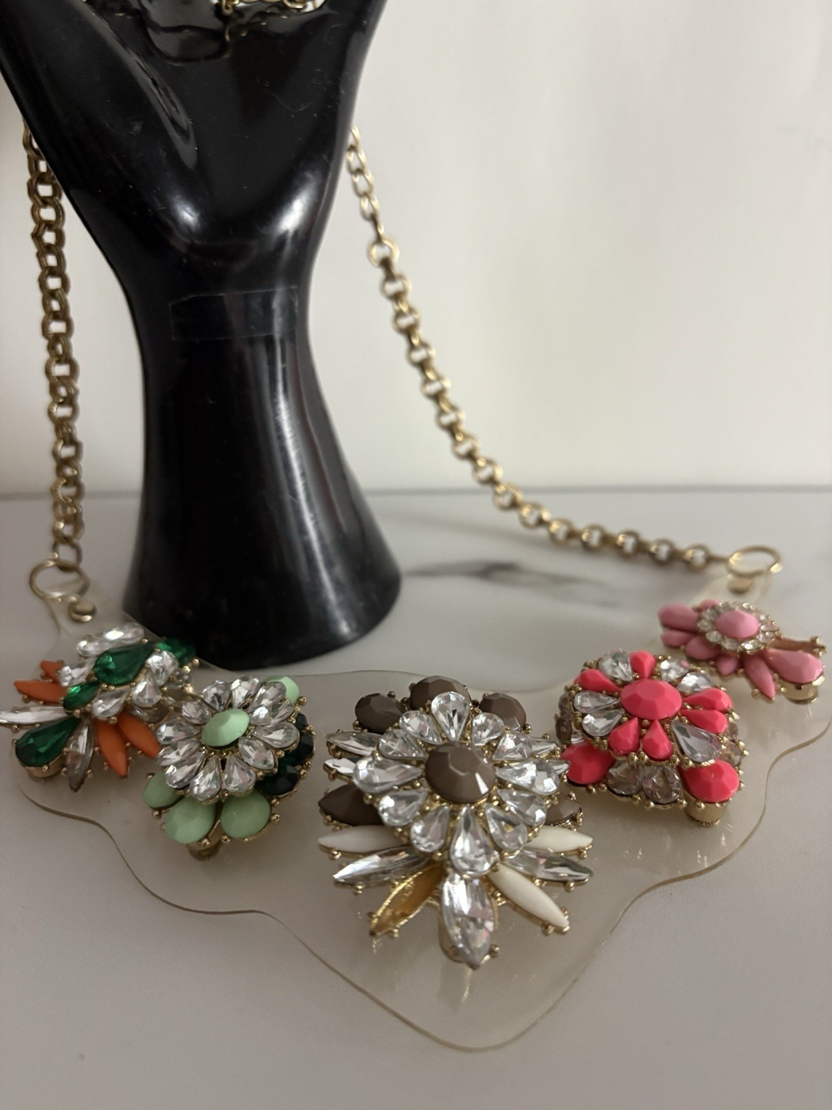 Vintage Statement Multicolor Floral Glass Bib Necklace for Women 19-24″