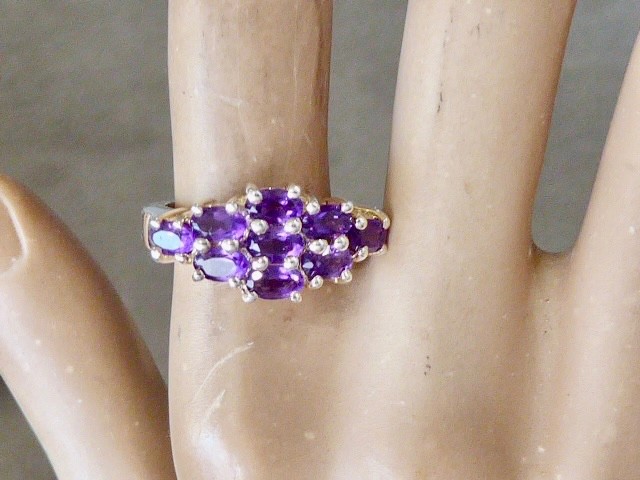 VINTAGE MINED ROUND FACETED AMETHYST CLUSTER RING SIZE 7 STERLING RING