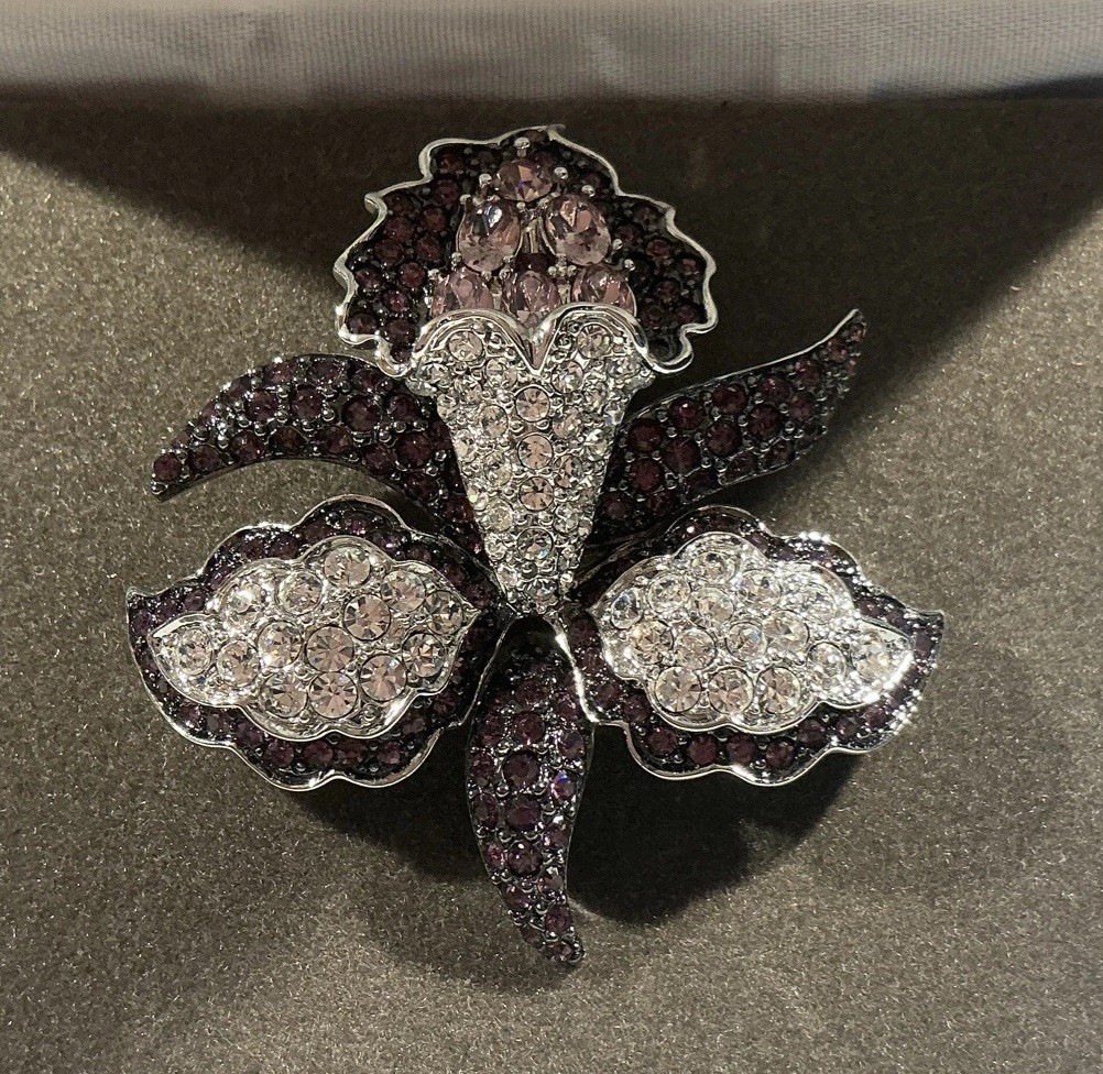 Nolan Miller QVC Mythical Orchid Pin Brooch Violet Purple Crystal Rhinestone NIB