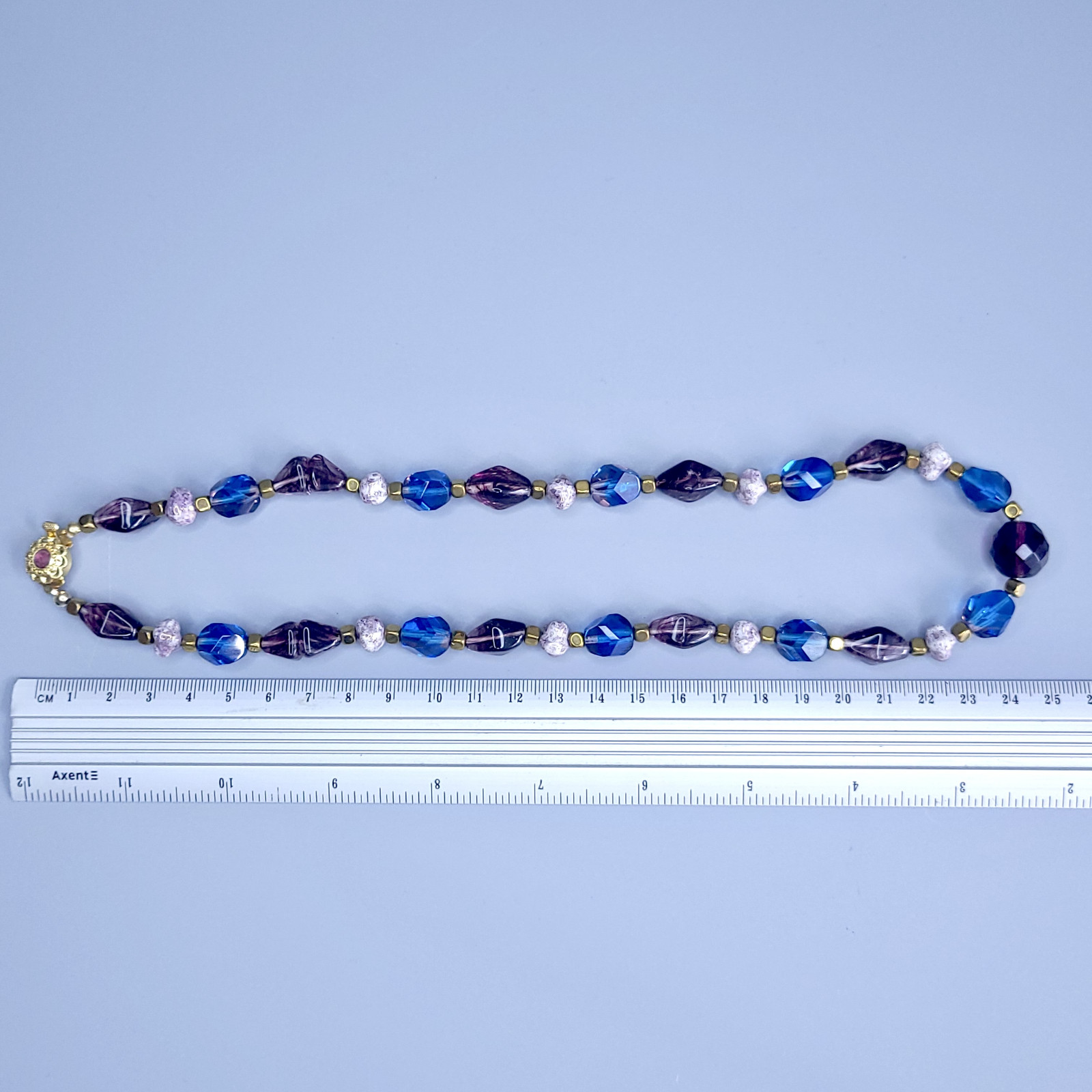 Necklace 20” Blue and Purple Glass Czech Vintage Beads Women`s Jewelry