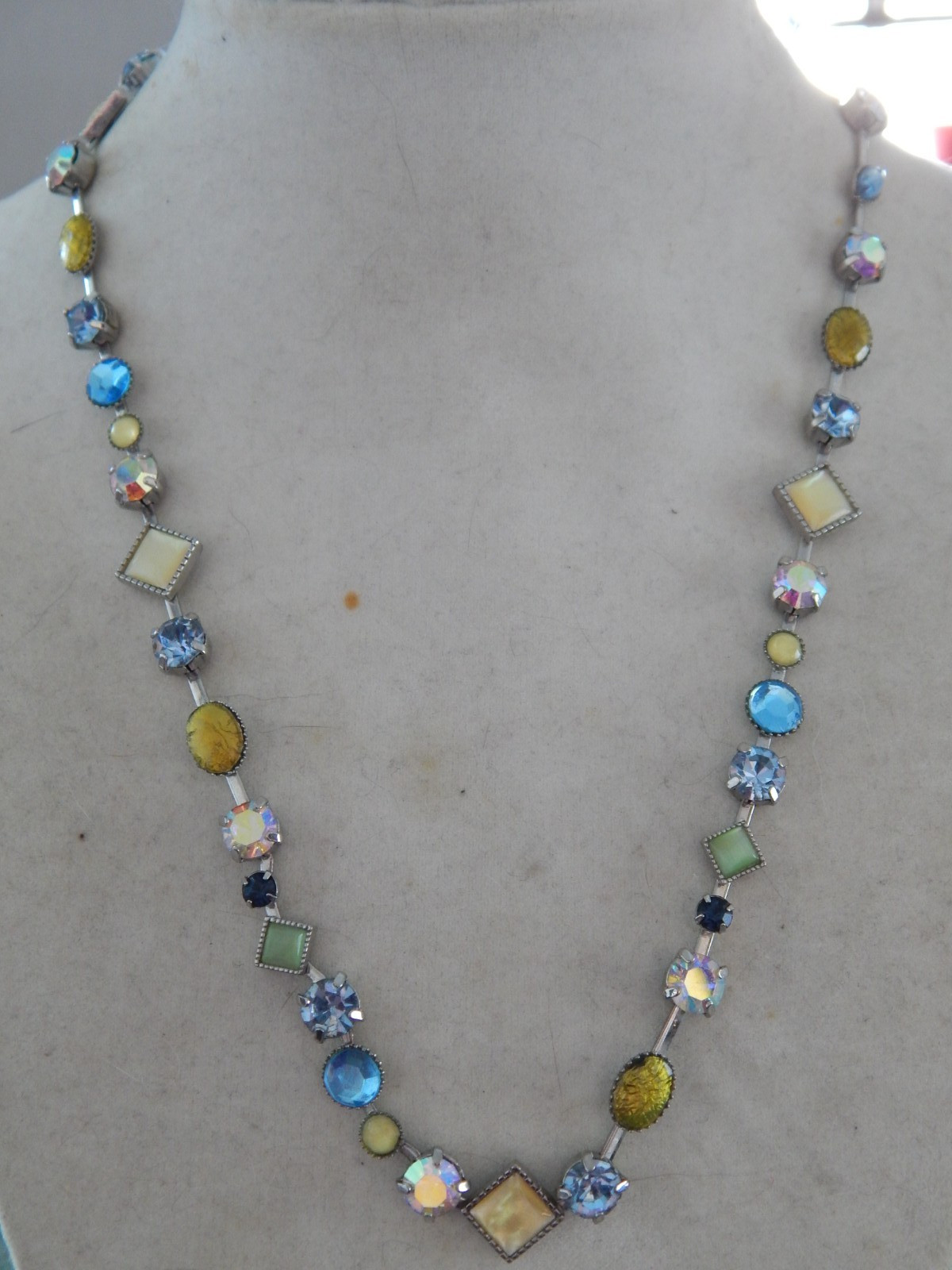 LIA SOPHIA Vintage Necklace Rhinestones, Moonglow Cabochons; Silver-Tone