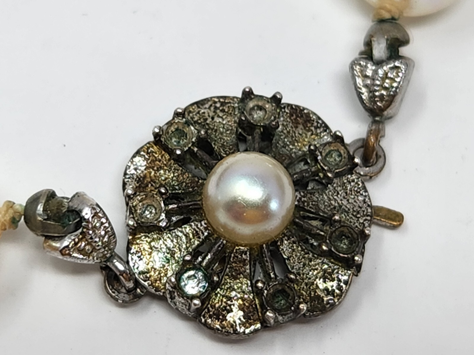 Heavy Hand-Knotted Faux Pearl Necklace 19″ Sheen 8mm Hook Clasp Marked 835 VTG