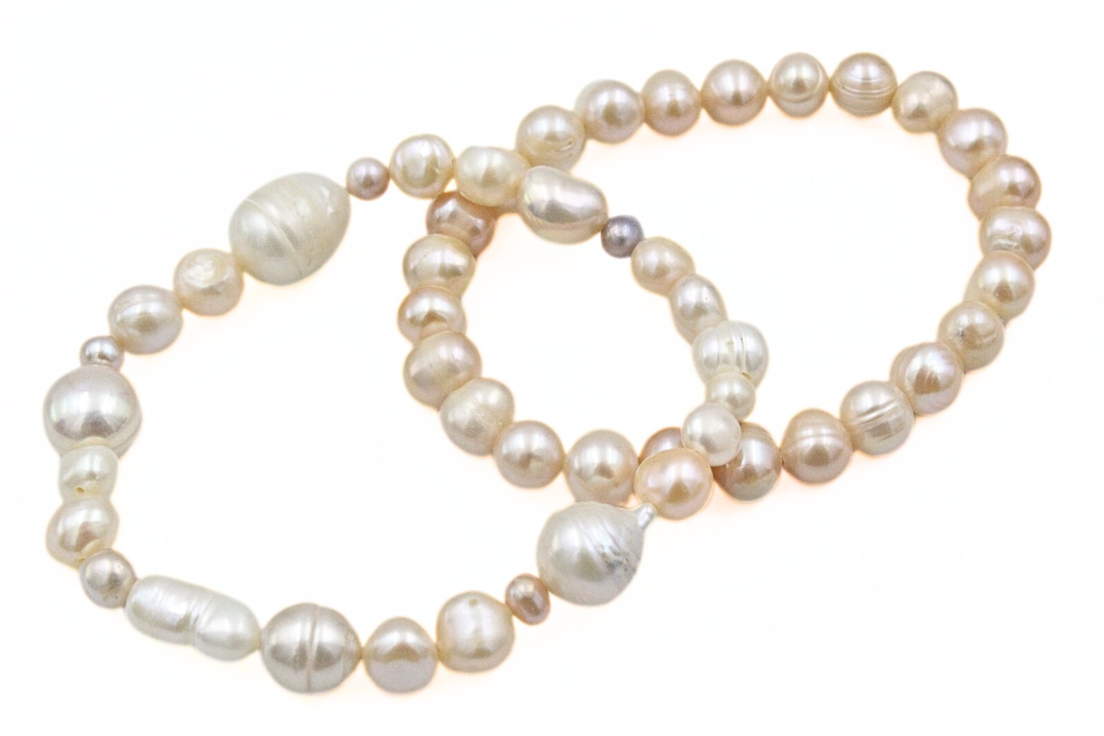 Stunning Classic HSN Keshi Champagne Freshwater Pearl Stretch 2 Set Bracelet