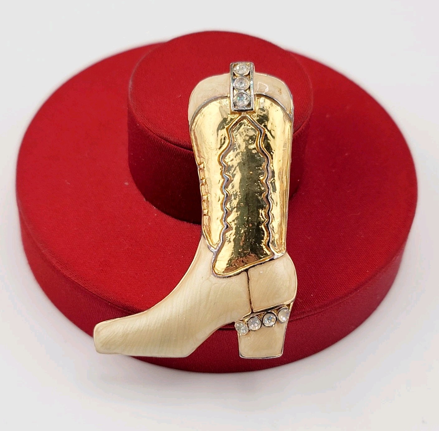 Vtg Brooch Pin Boot Cowboy Cowgirl Rhinestones Enamel Western Southwest Jewelry