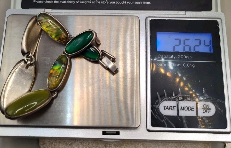 Vintage Silver Plated Abalone Shell Stone Bracelet 7″