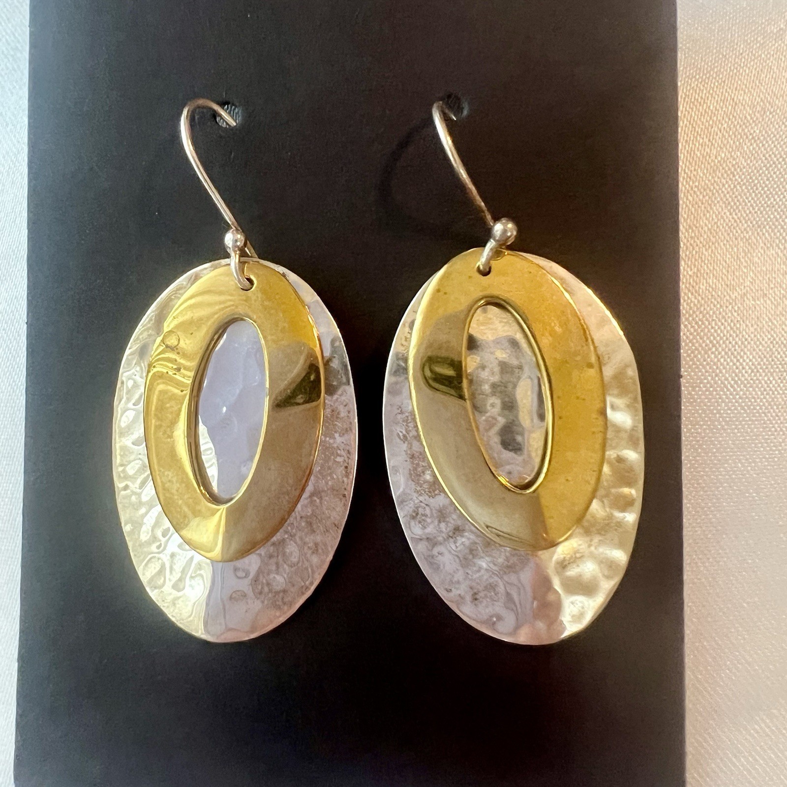 ATI 925 Mexico Brass Sterling Silver Mixed Metal Modernist Drop Earrings 2”/10g