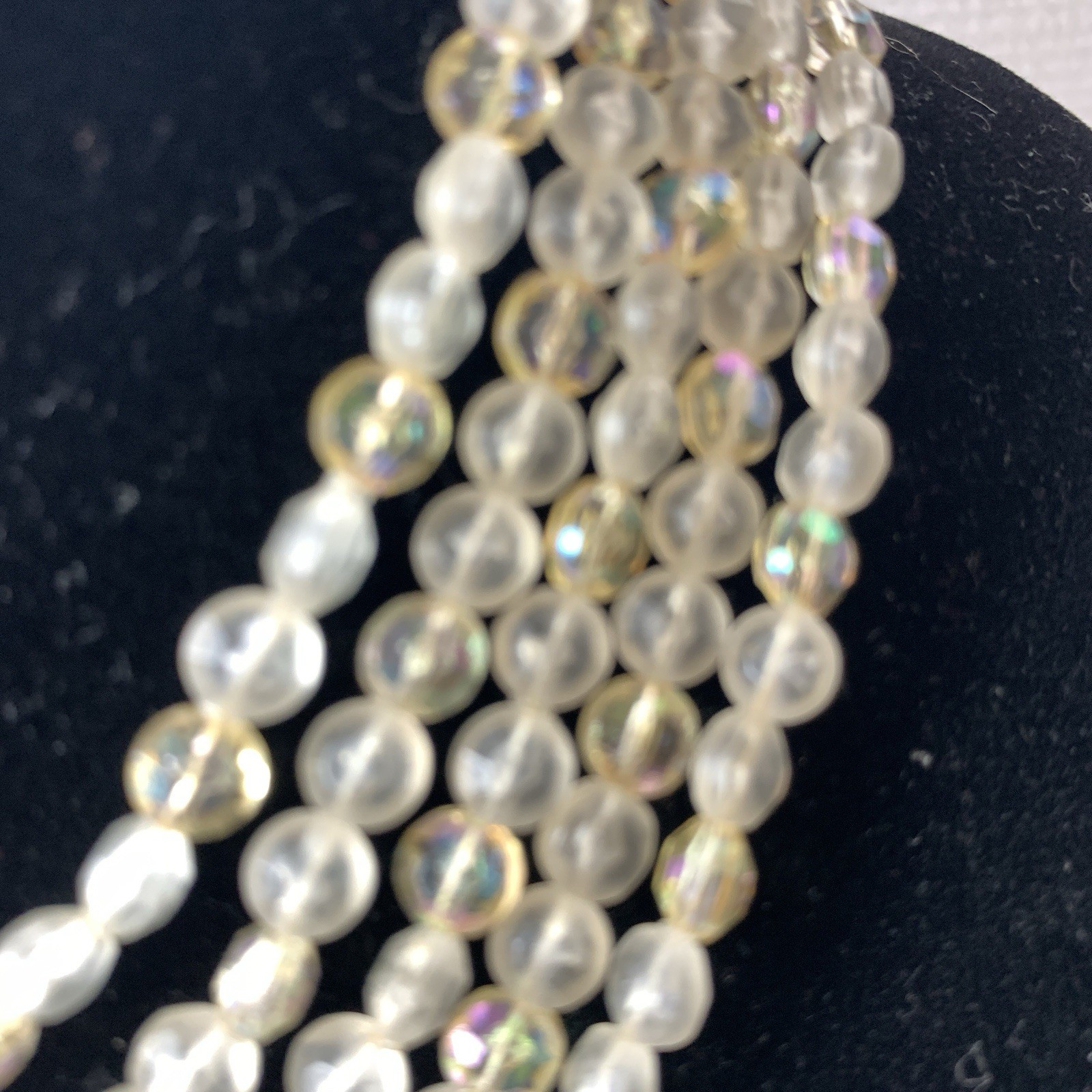 Vintage Germany Multi Strand Acrylic AB Bead Necklace Bib Fringe Choker